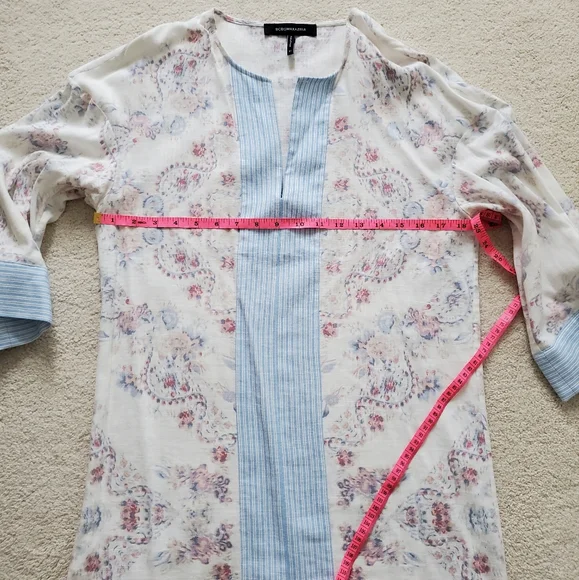 BCBGMaxAzria Contrast Trim Floral Print Tunic Dress szXS